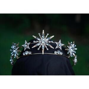 Gold Art Deco Crystal Star Tiara Bridal Crown Clear gems Wedding Gift Diadem